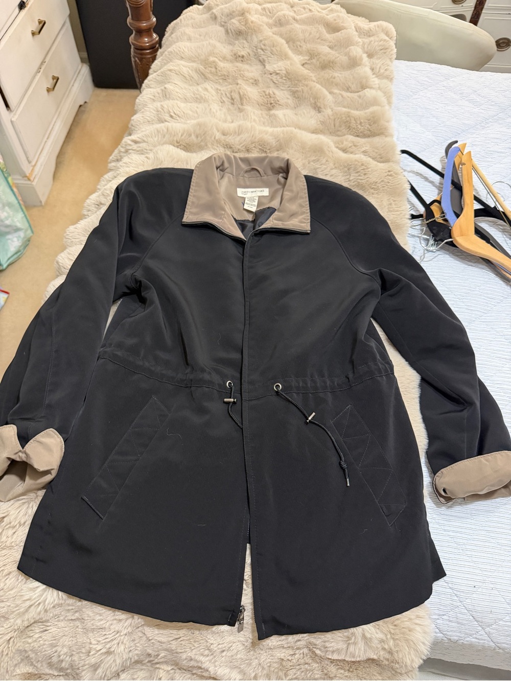Jones New York Black Utility Jacket with Beige Contrast Collar